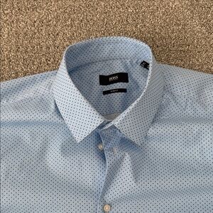 Hugo Boss Light Blue Micro Dot Dress Shirt 16.5 Slim Fit 👔